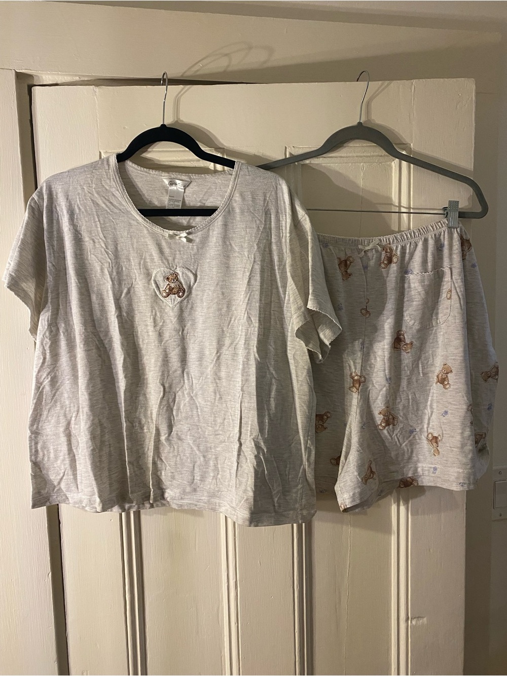 Secret Treasures Light Gray Teddy Bear Cotton Pajama Set